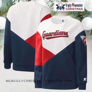 Cleveland Guardians Color Block Crewneck Ugly Christmas Sweater