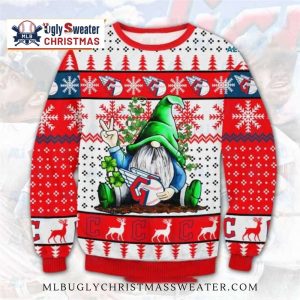 Cleveland Guardians Gnome Peace Sign Ugly Christmas Sweater