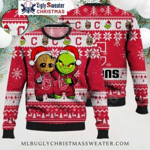 Cleveland Guardians Grinch And Groot Christmas Ugly Sweater