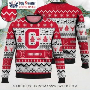 Cleveland Guardians Retro C Letter Red Ugly Christmas Sweater