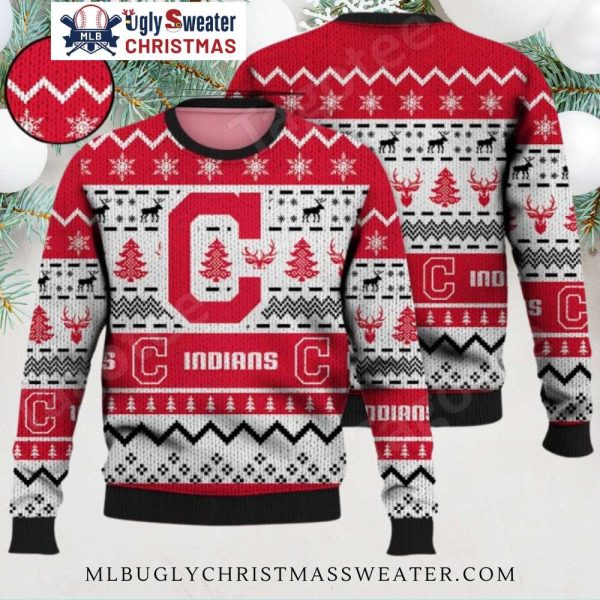 Cleveland Guardians Retro C Letter Red Ugly Christmas Sweater