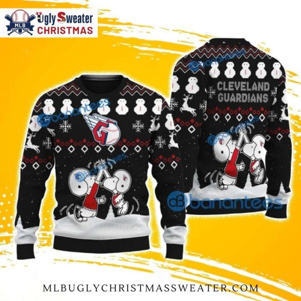 Cleveland Guardians Snoopy Snowmen Black Ugly Christmas Sweater