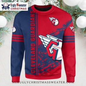 Cleveland Guardians Winged Baseball Pattern Ugly Christmas Sweater