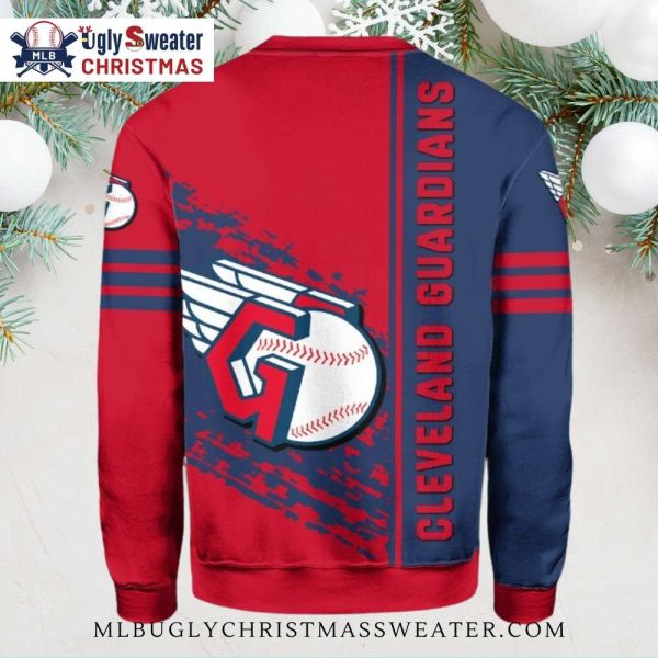 Cleveland Guardians Winged Baseball Pattern Ugly Christmas Sweater