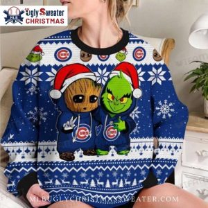 Cubs Christmas Sweater – Groot And Grinch Cubs Holiday Duo