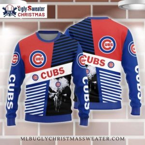 Cubs Christmas Sweater – Modern Stripes And Cubs Logo Style