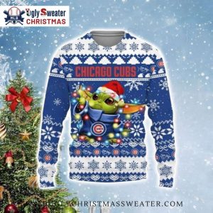 Cubs Ugly Christmas Sweater – Baby Yoda Festive Lights Theme