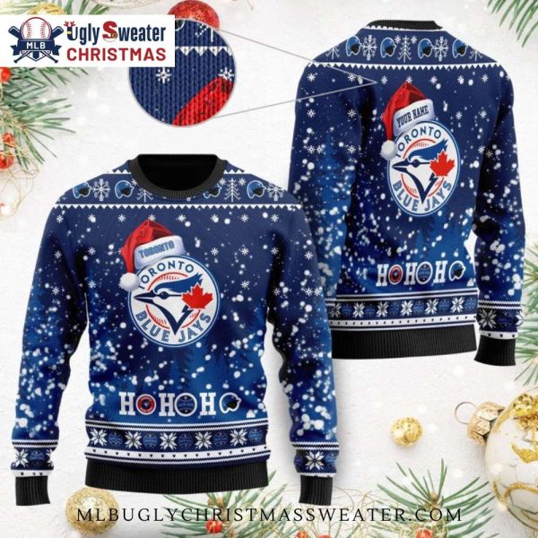 Custom Ho Ho Ho Santa Claus Hat Toronto Blue Jays Ugly Sweater