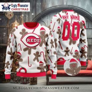 Custom Name Cincinnati Reds Gingerbread Ugly Christmas Sweater