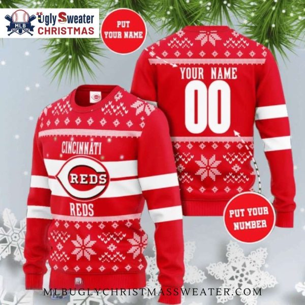 Custom Name Cincinnati Reds Red Stripes Ugly Christmas Sweater