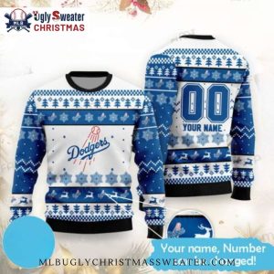 Custom Name Dodgers Ugly Christmas Sweater With Snowflakes