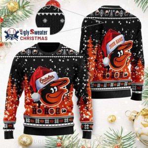 Custom Name Ho Ho Ho Baltimore Orioles Ugly Christmas Sweater