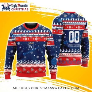 Custom Name KC Royals Red And Blue Snowflake Ugly Sweater