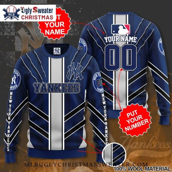 Custom Name New York Yankees Bold Striped Ugly Christmas Sweater