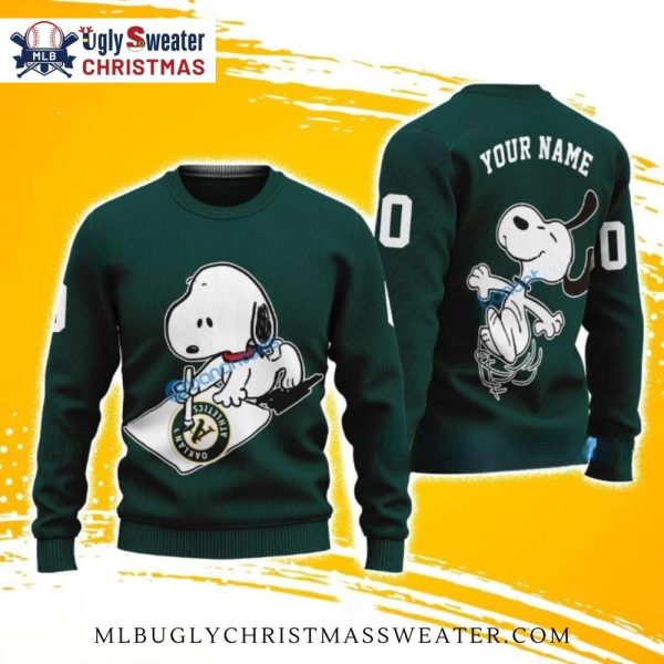 Custom Name Snoopy Oakland Athletics Christmas Sweater