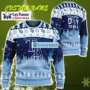 Custom Name Tampa Bay Rays Snowy Forest Ugly Sweater