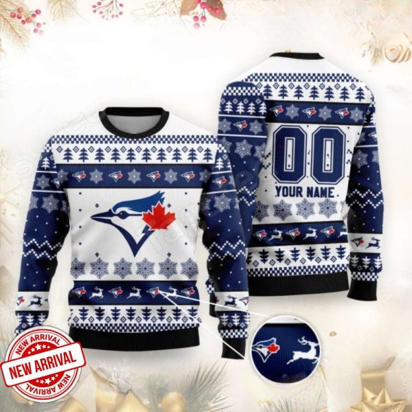 Custom Name Toronto Blue Jays Reindeer Christmas Sweater