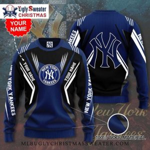 Custom Name Yankees Logo Wool Christmas Ugly Sweater