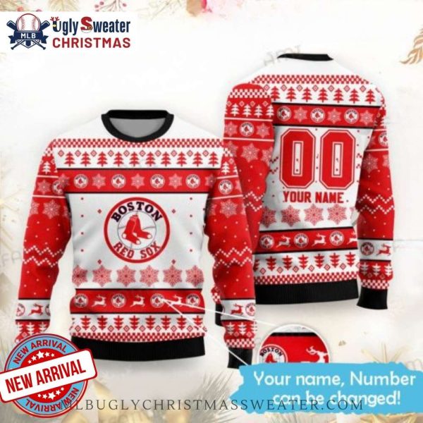 Custom Red Sox Christmas Sweater With Reindeer Snowflake Pattern