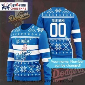 Customizable Name Dodgers Blue Christmas Sweater