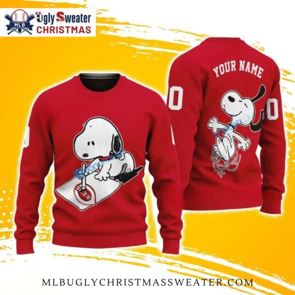 Customizable Snoopy Reds Logo Ugly Christmas Sweater