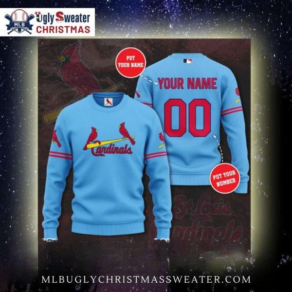 Customizable St. Louis Cardinals Retro Blue Ugly Christmas Sweater