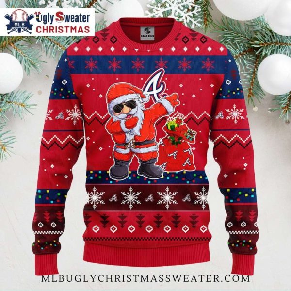 Dabbing Santa With Atlanta Braves Ugly Christmas Sweater