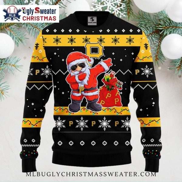 Dabbing Santa With Pittsburgh Pirates Bag Ugly Christmas Sweater