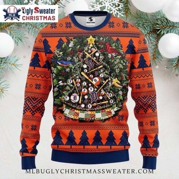 Detroit Tigers Baseball Christmas Tree Ugly Sweater