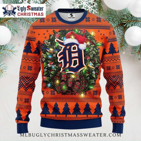 Detroit Tigers Christmas Wreath Logo Ugly Christmas Sweater