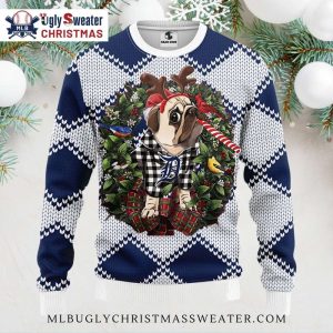 Detroit Tigers Pug Reindeer Christmas Ugly Sweater