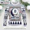 Detroit Tigers Skull Christmas Wreath Ugly Christmas Sweater