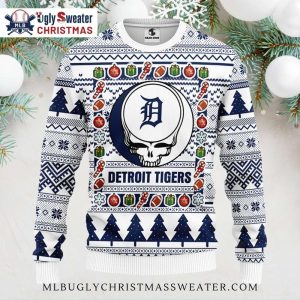 Detroit Tigers Skull Holiday Pattern Ugly Christmas Sweater