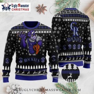 Dinosaur Catcher Colorado Rockies Ugly Christmas Sweater