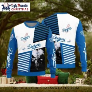 Dodgers Black And White Baseball Skull Ugly Sweater