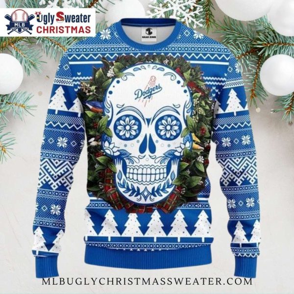 Dodgers Day Of The Dead Skull Ugly Christmas Sweater