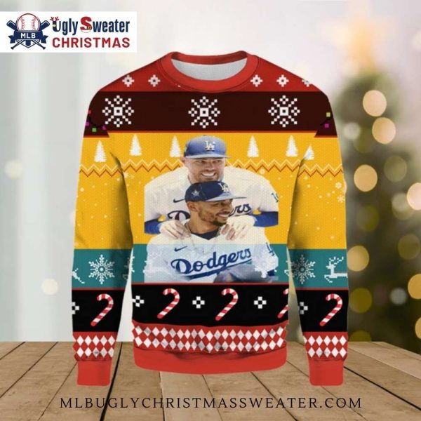 Dodgers Duo Fun Ugly Christmas Sweater – Red And Yellow Design