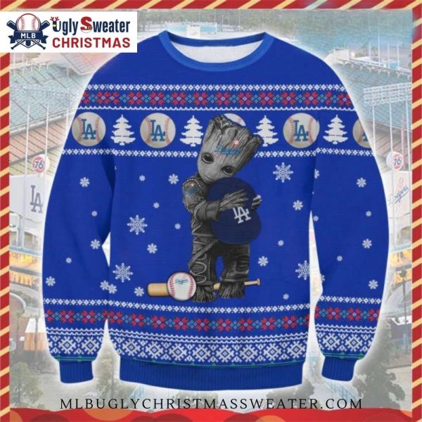 Dodgers Groot Hugging Baseball Christmas Ugly Sweater