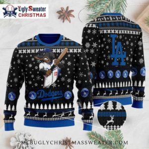 Dodgers Mascot Black Snowflake Ugly Christmas Sweater