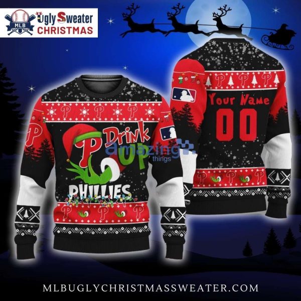 Drink Up Grinch Philadelphia Phillies Ugly Christmas Sweater