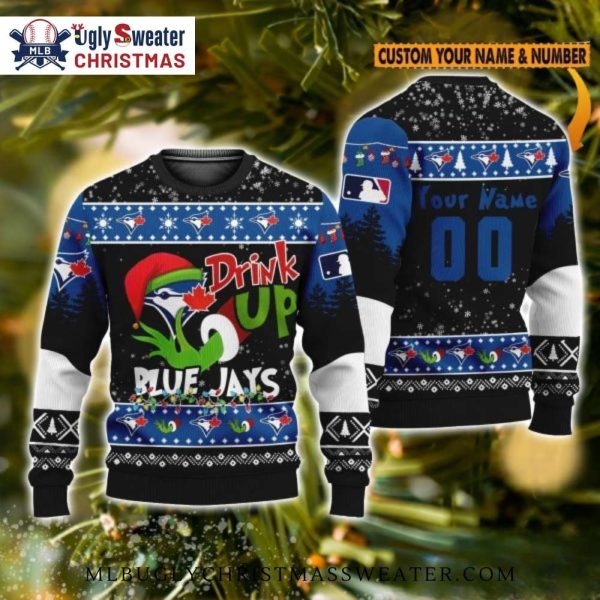 Drink Up Grinch Toronto Blue Jays Christmas Sweater