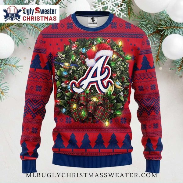 Festive Atlanta Braves Logo Wreath Ugly Christmas Sweater