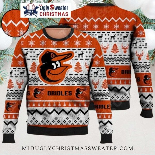 Festive Deer And Snowflakes Pattern Baltimore Orioles Ugly Sweater