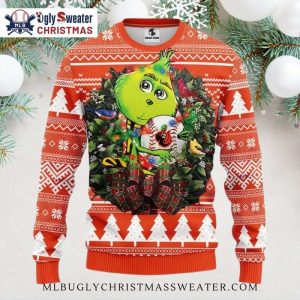 Festive Grinch Wreath Baltimore Orioles Christmas Sweater 1