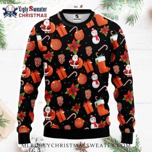 Festive Santa And Snowman SF Giants Ugly Christmas Sweater