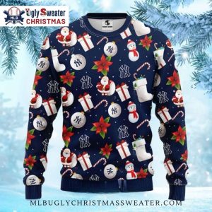 Festive Yankees Christmas Santa And Ornaments Ugly Sweater