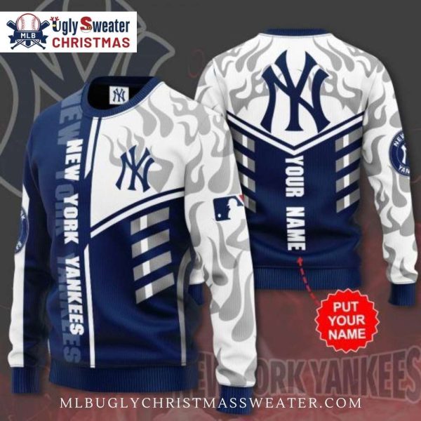 Flaming Custom Yankees Ugly Sweater With Name Personalization