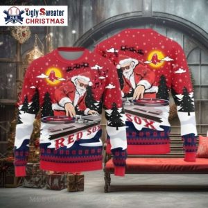 Funny Boston Red Sox DJ Santa Ugly Christmas Sweater