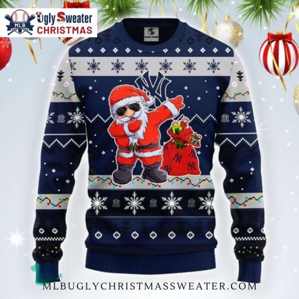 Funny Dabbing Santa Claus Yankees Festive Ugly Sweater