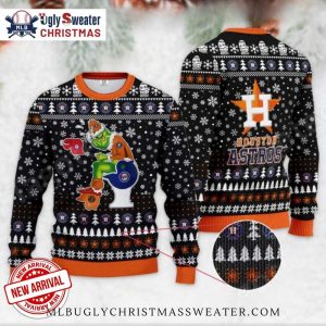 Funny Houston Astros Grinch Sitting On Toilet Ugly Christmas Sweater